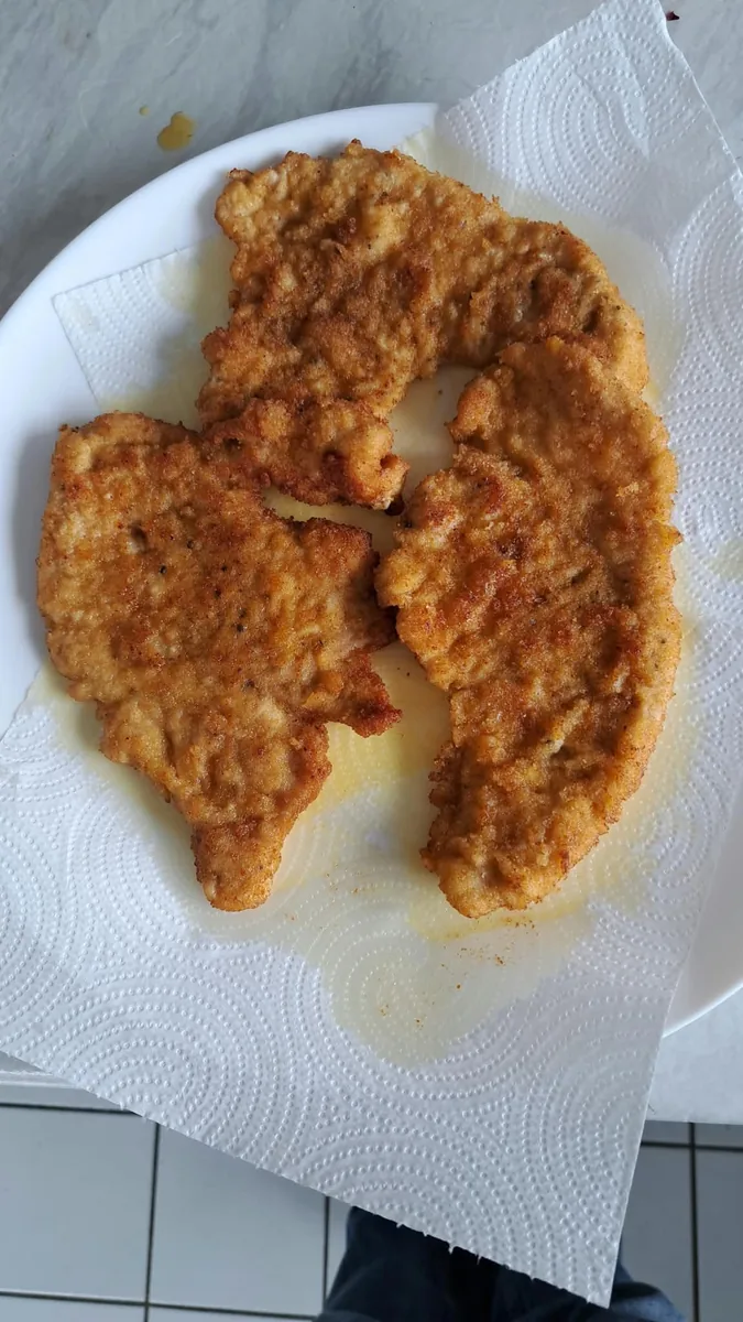 Selbst gebratene goldbraune Schnitzel aus der Küche des UDL InterMEDIA Webmasters