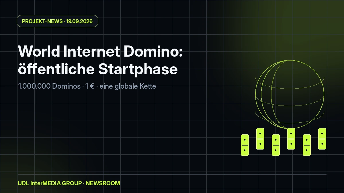 UDL InterMEDIA Presse-Grafik zum World Internet Domino mit globaler digitaler Dominokette